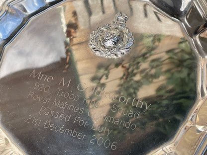 Royal Marine Commando passing out commemorative silver salvo 21cm diameter militaria
