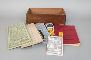 Vintage Contract Bridge cards, dice, books and wooden box