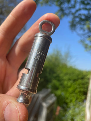 WW1 1916 antique trench whistle dated and marked with the army broad arrow mark