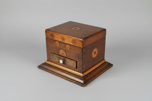 Handmade Antique Folk Art Box – Turn of the 19th Century – Unique Inlay & Decoupage Interior