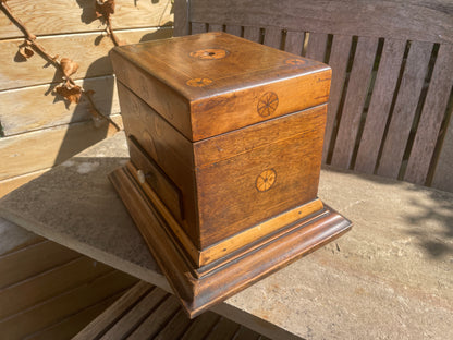 Handmade Antique Folk Art Box – Turn of the 19th Century – Unique Inlay & Decoupage Interior