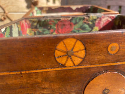 Handmade Antique Folk Art Box – Turn of the 19th Century – Unique Inlay & Decoupage Interior