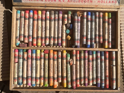 Vintage Talens Pastel Set – 48 Semi-Soft Pastels in Dovetailed Wooden Box – Made in Holland – Artist Supplies or Display