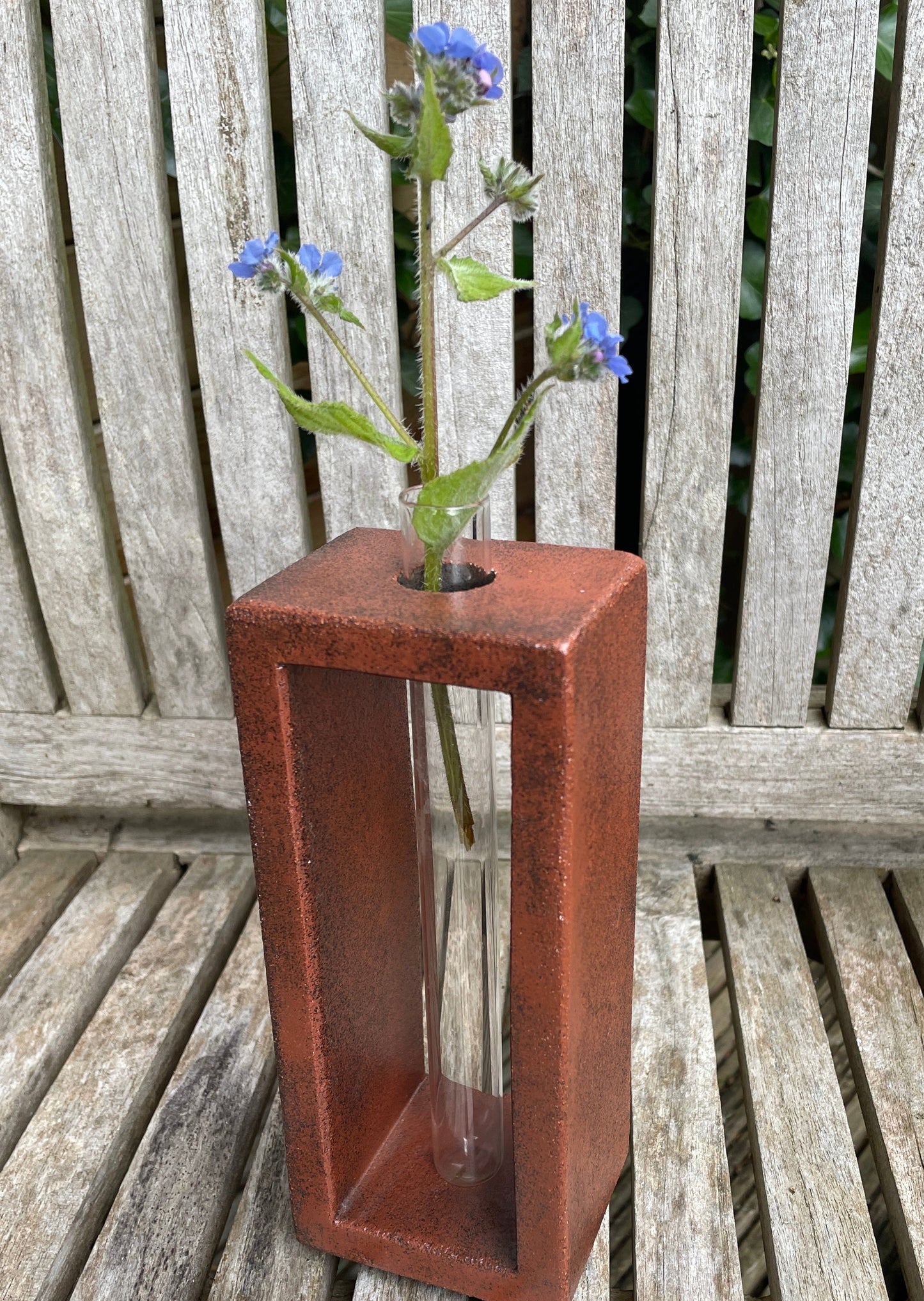 A Studio Pottery Glazed Brick-Form Test Tube Rack Vase