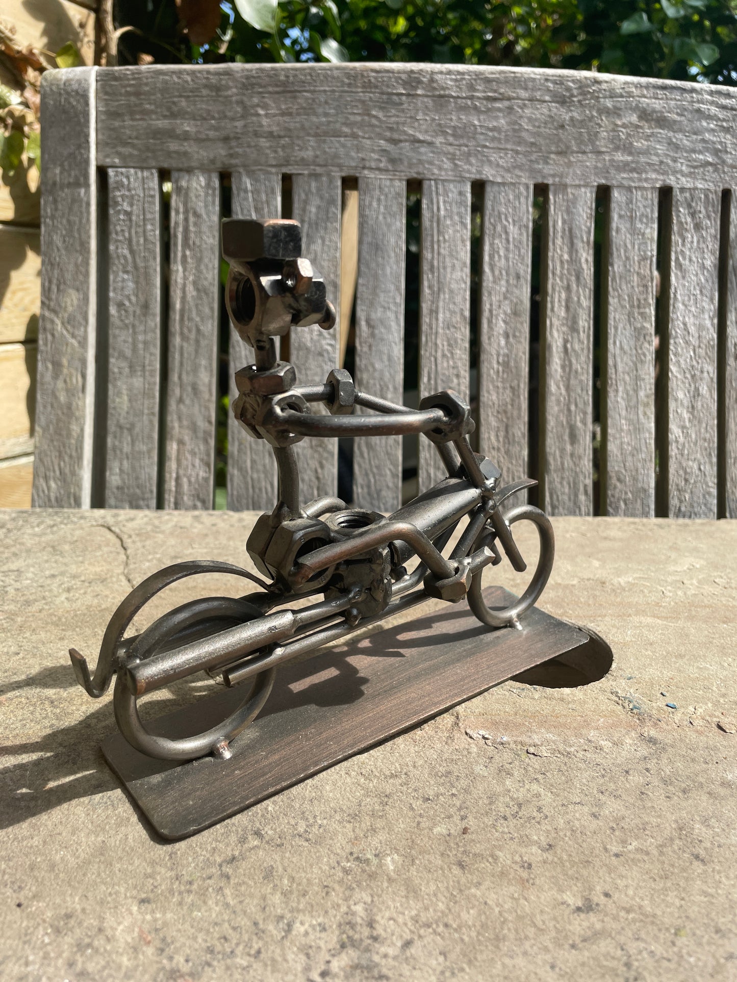 Hinz & Kunst Motorcycle Chopper – Metal Screw Man Sculpture – Handmade Biker Gift – Munich Artist Figurine