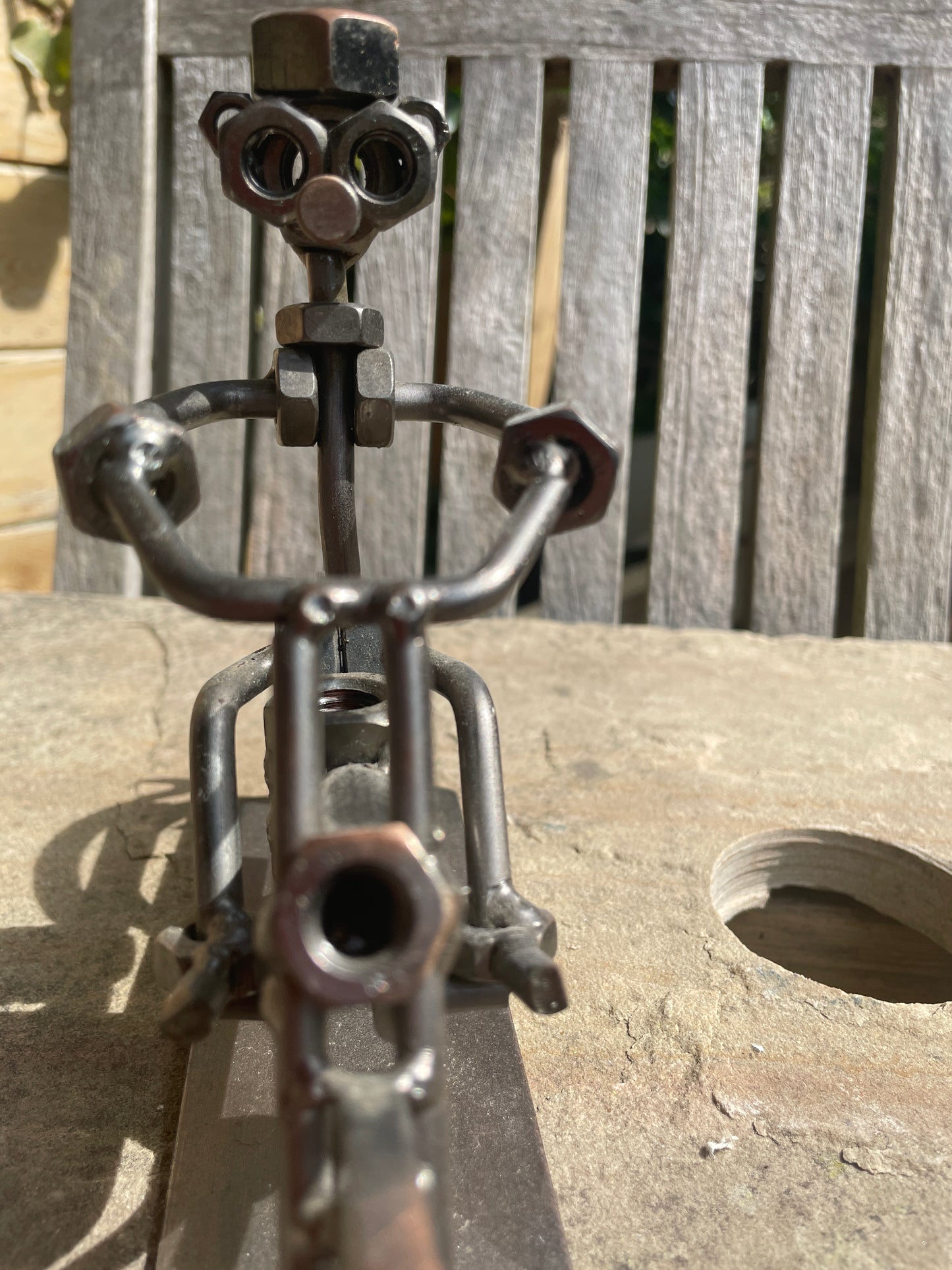 Hinz & Kunst Motorcycle Chopper – Metal Screw Man Sculpture – Handmade Biker Gift – Munich Artist Figurine