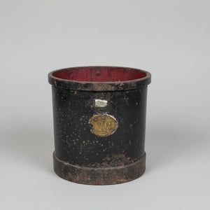 An Antique Iron Bound Two Litre Exchequer Measure, 15cm high x 15cm in diameter