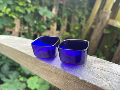 Two Cobalt Blue Glass Liners For Salt Cellars etc 36mm across