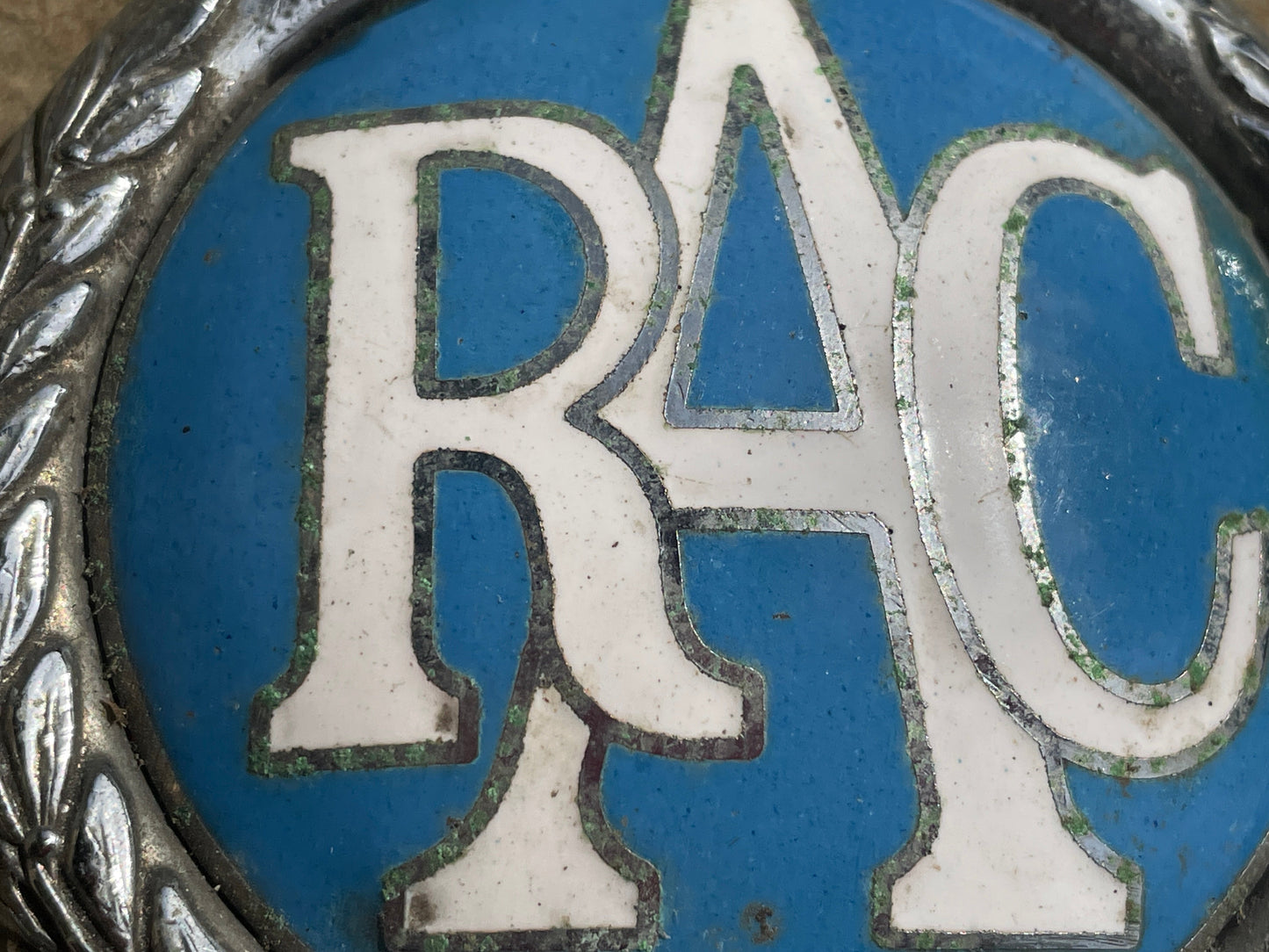 Vintage RAC Enamel Car Badge – Chrome Brass Emblem (1960–73) – PR'TY OF RAC H.B.S – Classic Grille Badge