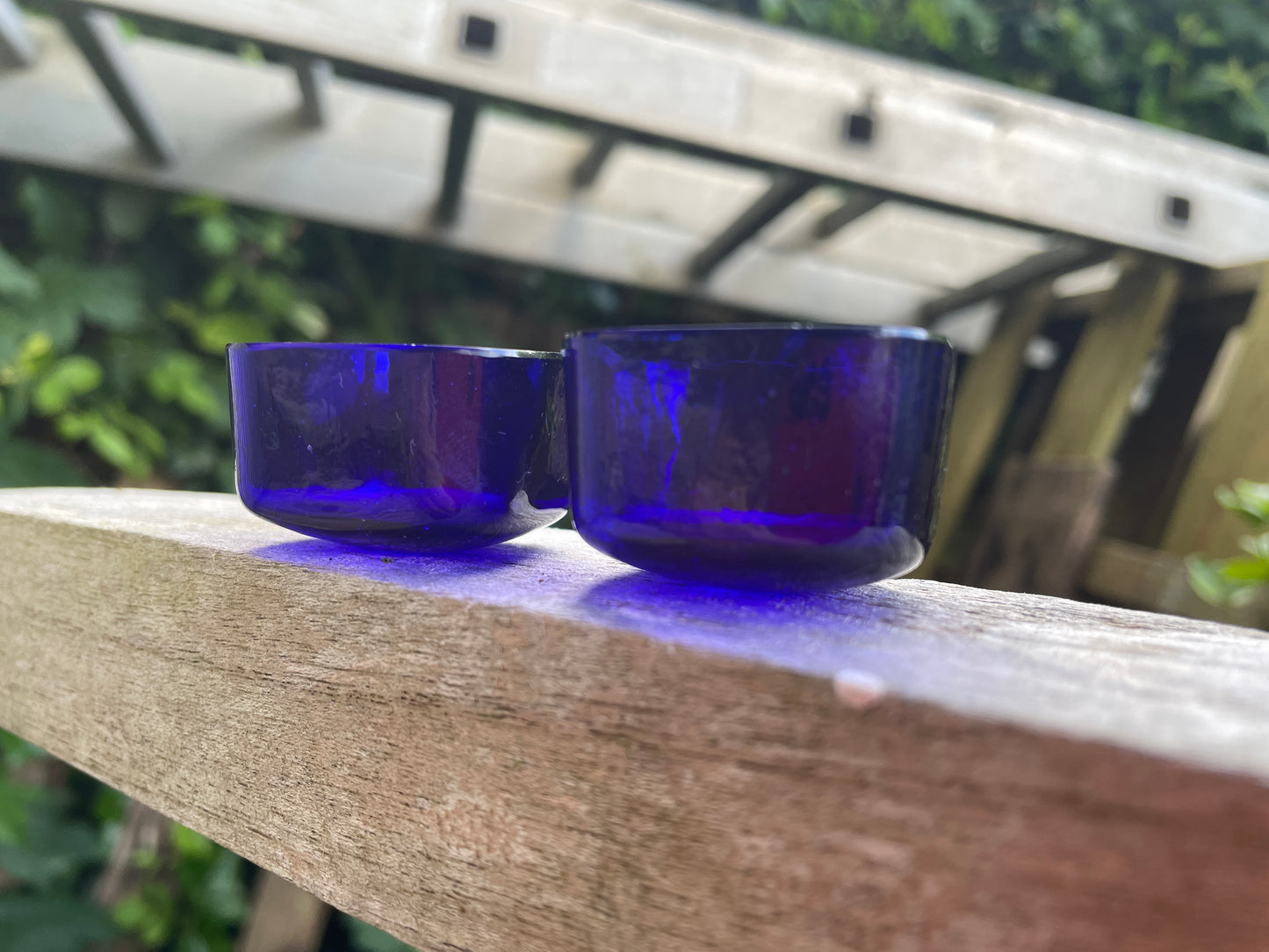 Two Cobalt Blue Glass Liners For Salt Cellars etc 36mm across