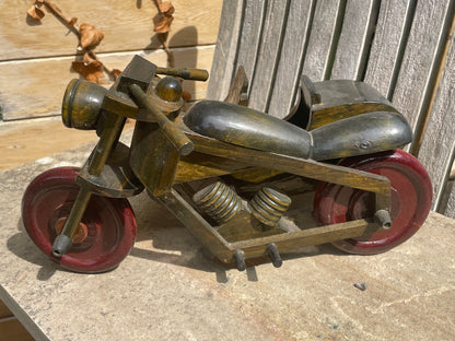 Handmade Wooden Motorbike with Sidecar – Tienshan CJM2120  - 31cm long