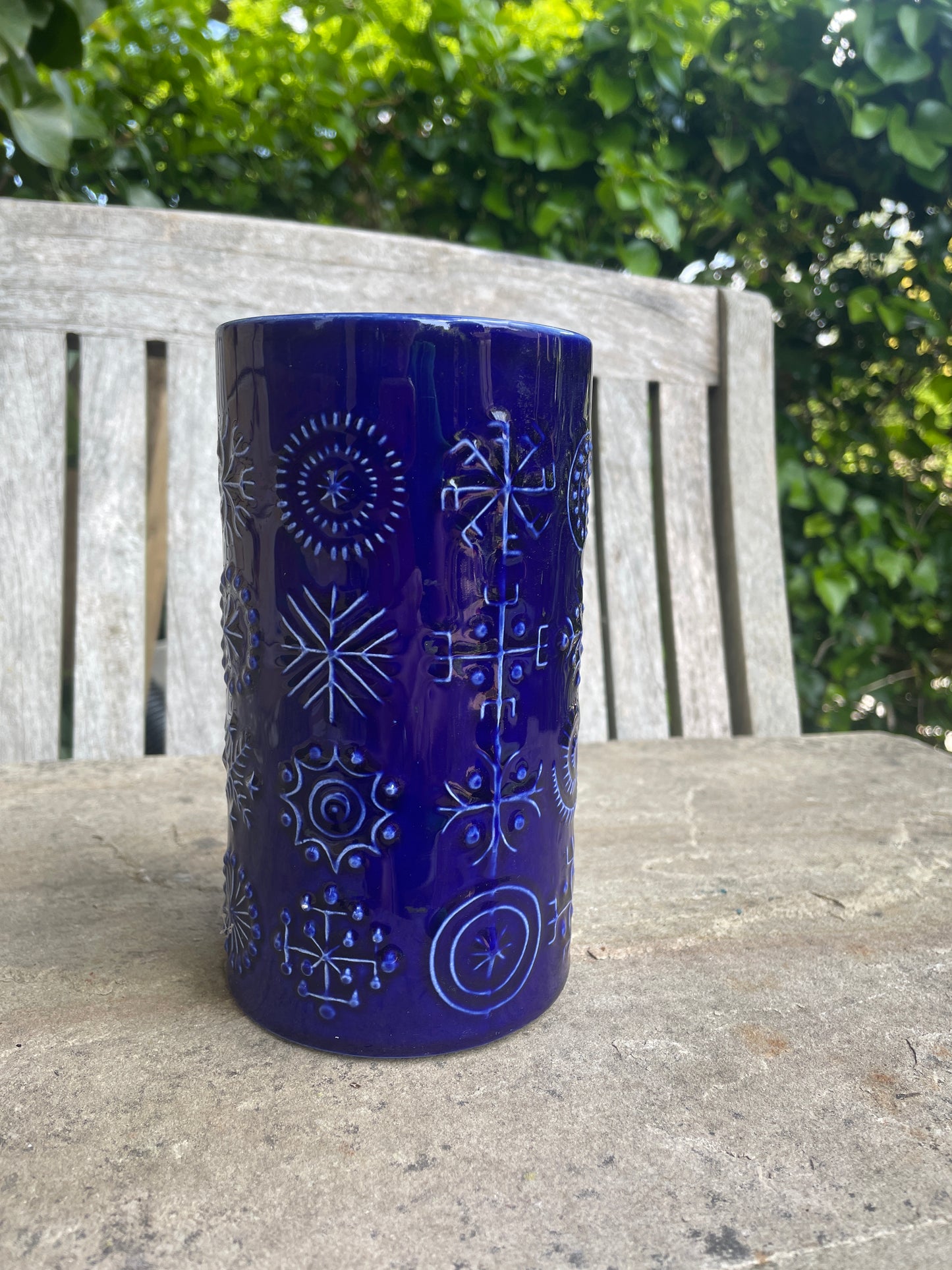 Portmeirion Totem Susan Williams-Ellis Tall Blue Beaker – Iconic 1960s British Pottery – Vintage Collectible