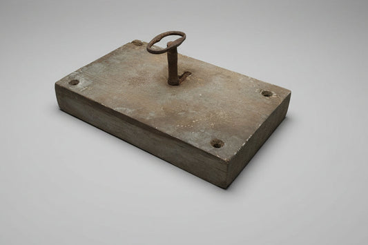 Antique Rim Lock from Church – Vintage Metal Construction with Hardwood Framing – Original Key & Working Mechanism