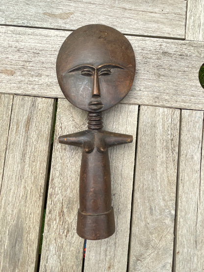 Traditional Ashanti Akuaba Fertility Doll – Flat Head African Figurine – Hand-Carved Ghanaian Wooden Statue