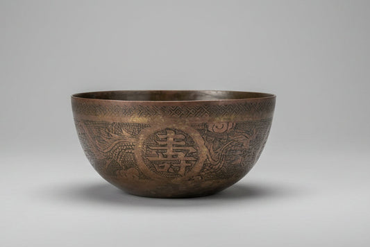 Vintage Chinese Brass Bowl Dragon 康 Health Symbol Antique Decor