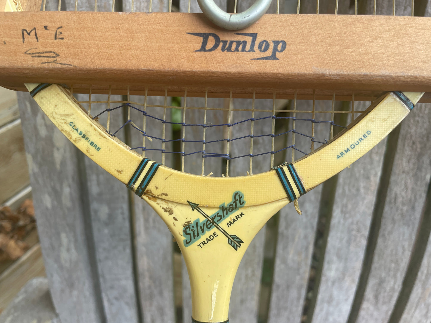 Vintage Dunlop & Slazenger Badminton Rackets with Wood Clamp in Thomlinson’s Greban Case
