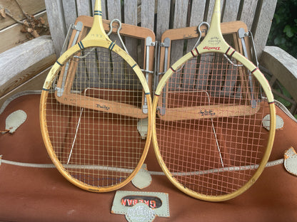 Vintage Dunlop & Slazenger Badminton Rackets with Wood Clamp in Thomlinson’s Greban Case