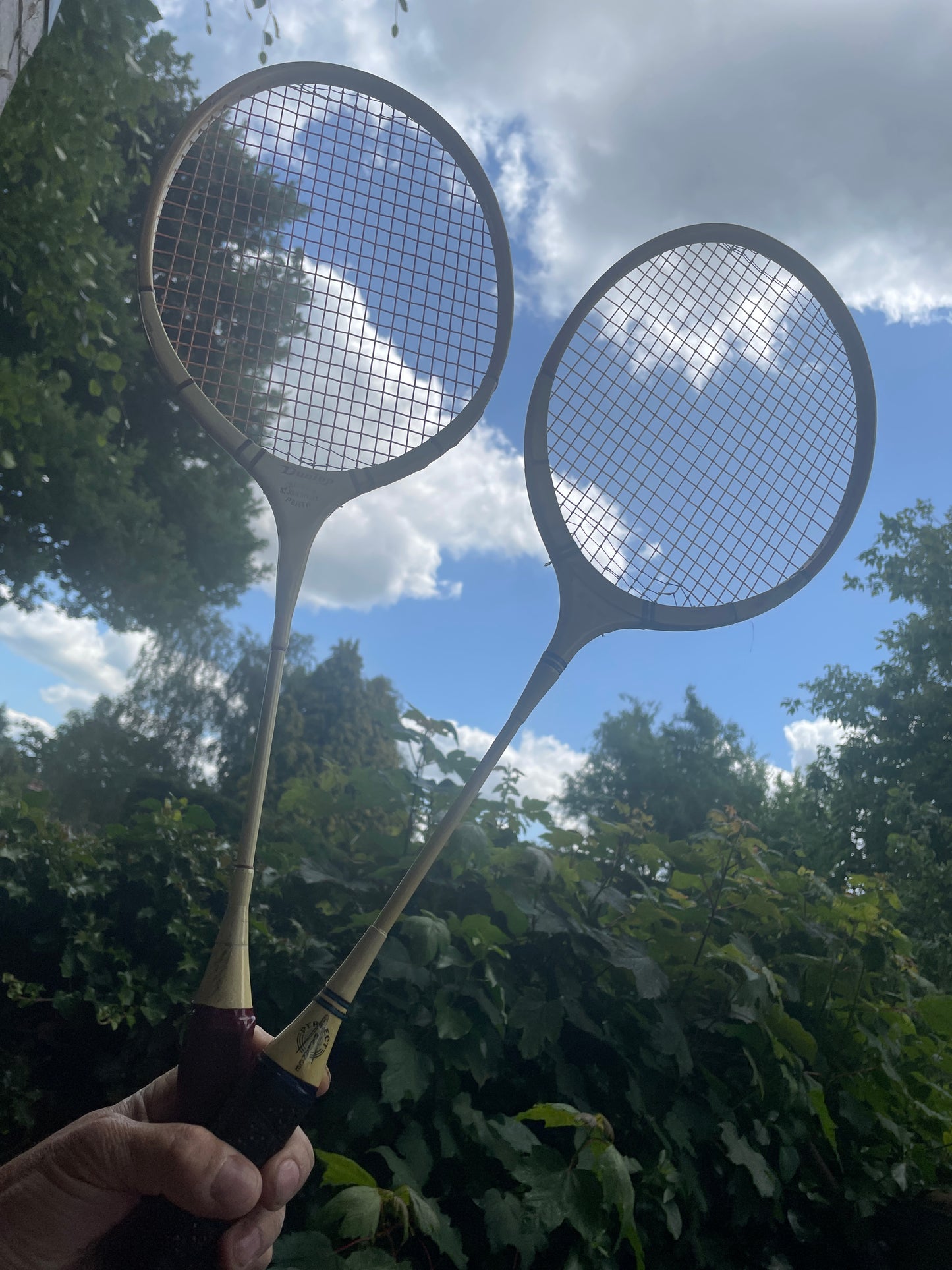 Vintage Dunlop & Slazenger Badminton Rackets with Wood Clamp in Thomlinson’s Greban Case