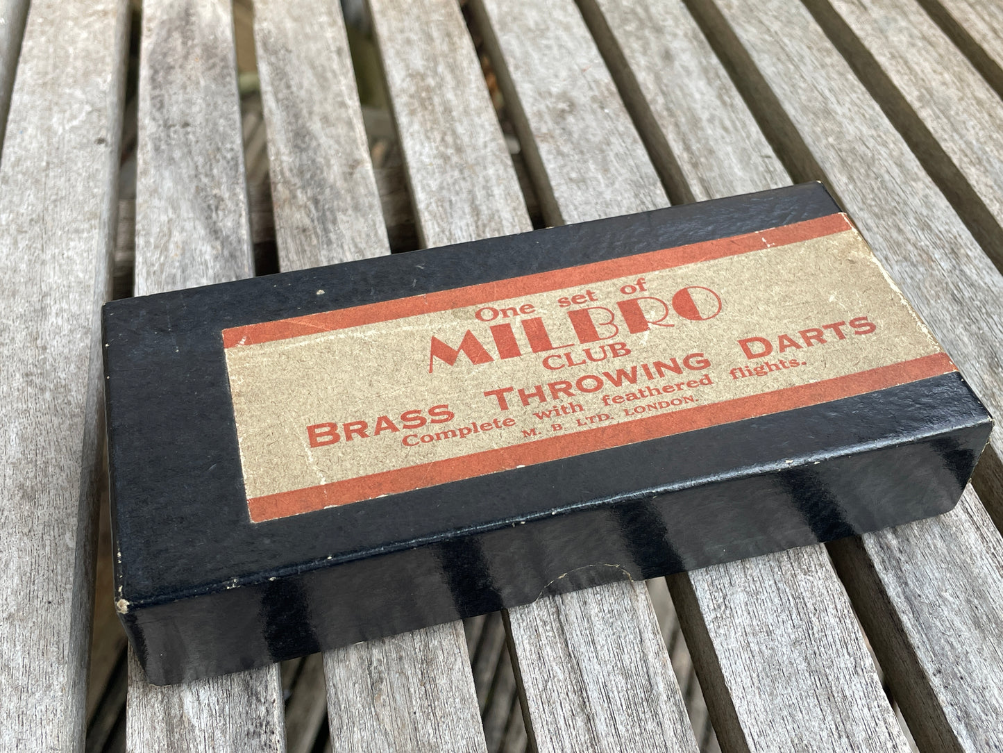 Vintage Milbro Club Brass Throwing Darts Set with Feather Flights in Original Box – Made in England
