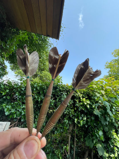 Vintage Milbro Club Brass Throwing Darts Set with Feather Flights in Original Box – Made in England