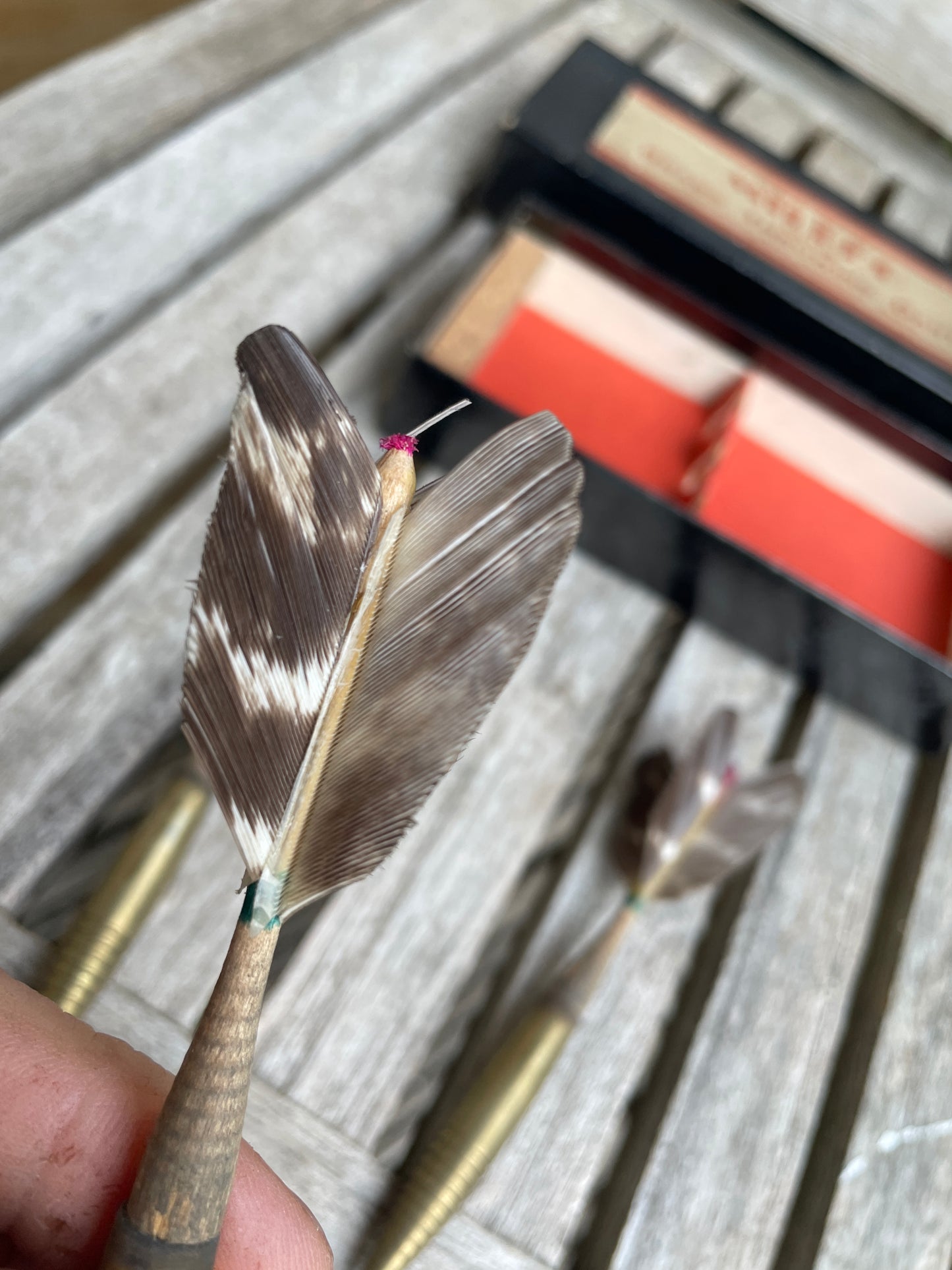 Vintage Milbro Club Brass Throwing Darts Set with Feather Flights in Original Box – Made in England