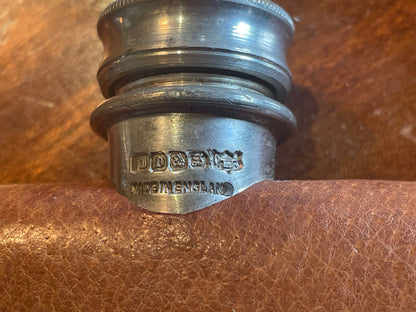Vintage English Hip Flask – James Dixon & Sons – Electroplated Cap – Leather Clad – Sheffield – 264g – c.1920s–40s