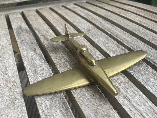 Vintage stylised Brass Spitfire Airplane – Mid-Century Desk Model – RAF WWII Style Plane – Aviation Decor – 20thC Collectible