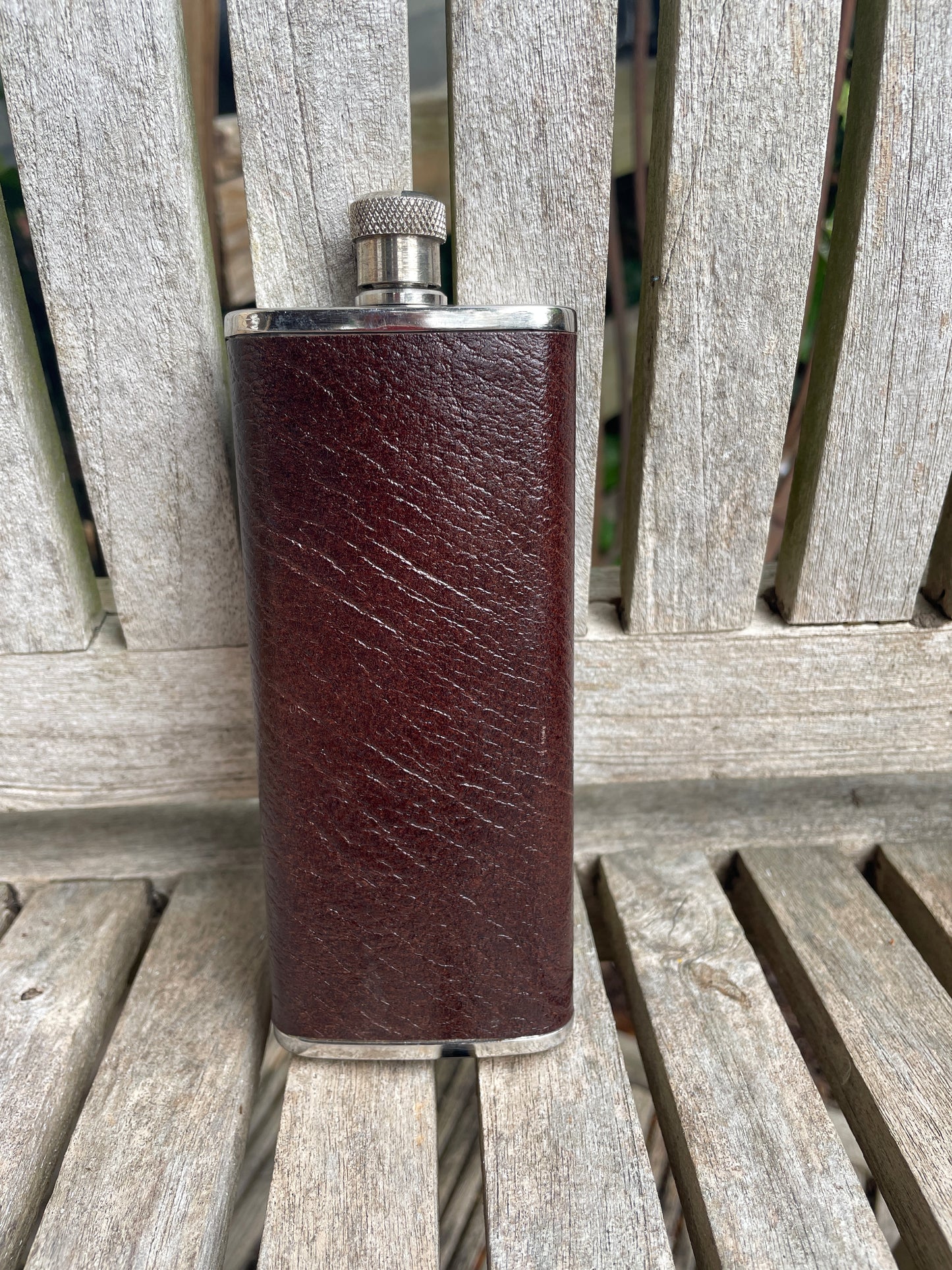 Vintage English Hip Flask – 5oz Stainless Steel & Real Leather – England – Gentleman’s Flask – Made in UK