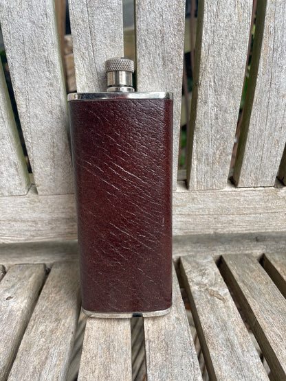 Vintage English Hip Flask – 5oz Stainless Steel & Real Leather – England – Gentleman’s Flask – Made in UK