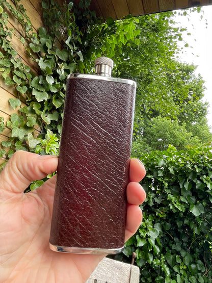 Vintage English Hip Flask – 5oz Stainless Steel & Real Leather – England – Gentleman’s Flask – Made in UK