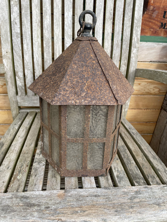 Early 20th Century Metal Lantern – Hexagonal Form with Original Glass Panels (c.1920s)