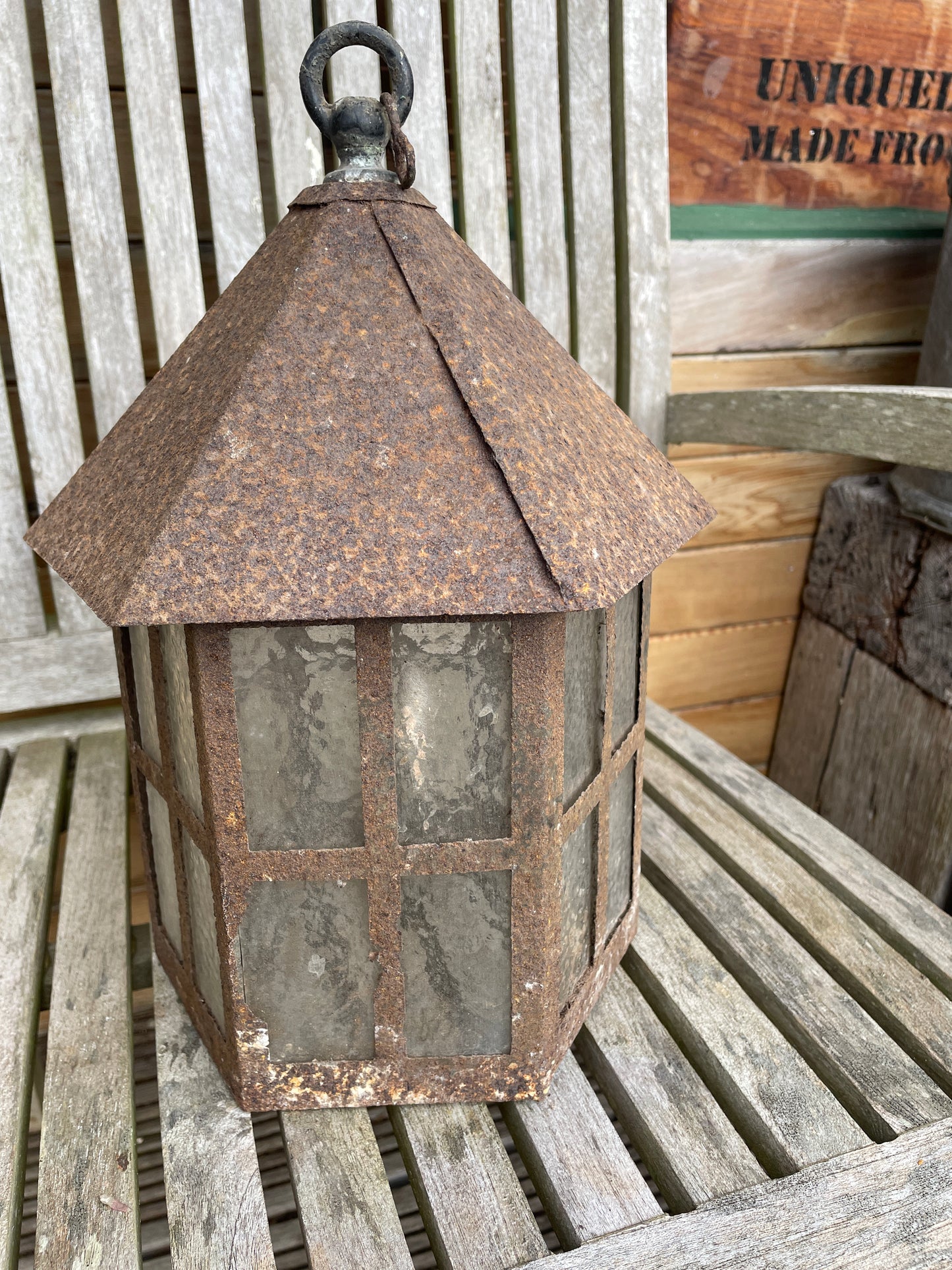 Early 20th Century Metal Lantern – Hexagonal Form with Original Glass Panels (c.1920s)