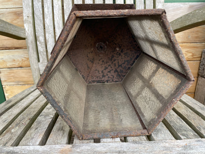 Early 20th Century Metal Lantern – Hexagonal Form with Original Glass Panels (c.1920s)