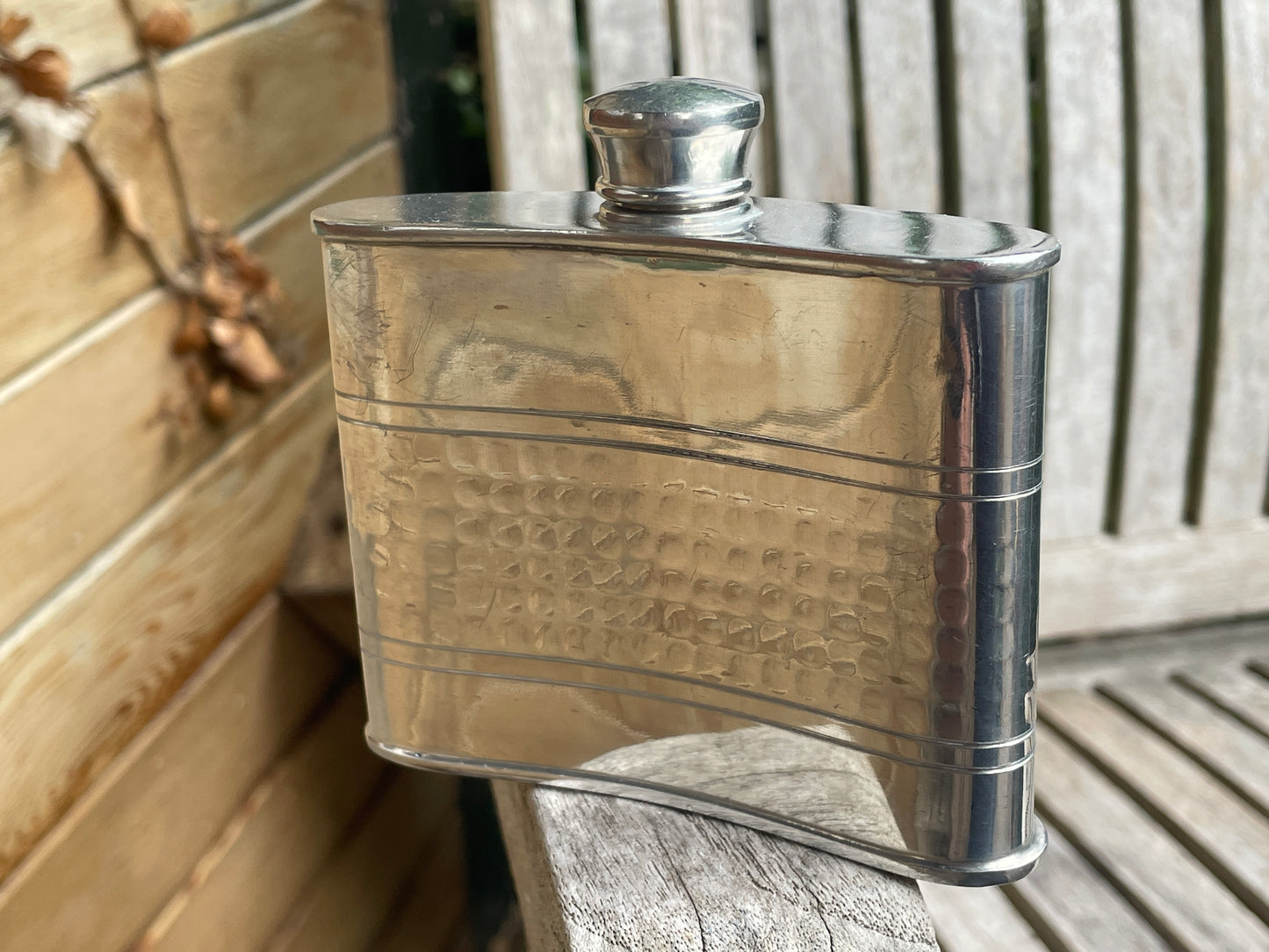 Vintage Selwin Pewter Hip Flask – English Pewter – Curved Pocket Flask – 9.5cm Tall – Made in England