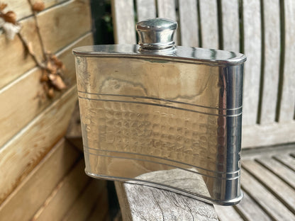 Vintage Selwin Pewter Hip Flask – English Pewter – Curved Pocket Flask – 9.5cm Tall – Made in England