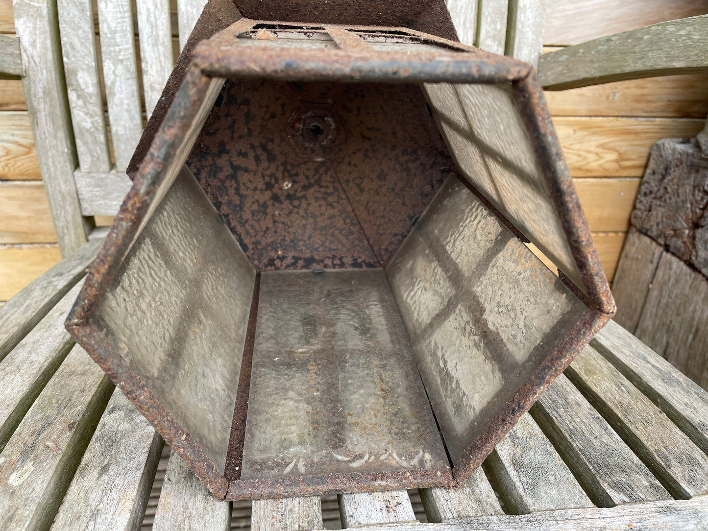 Early 20th Century Metal Lantern – Hexagonal Form with Original Glass Panels (c.1920s)