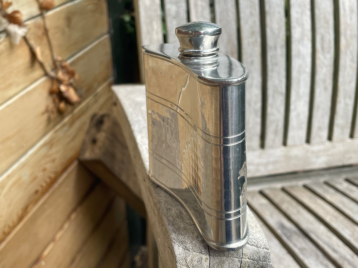 Vintage Selwin Pewter Hip Flask – English Pewter – Curved Pocket Flask – 9.5cm Tall – Made in England