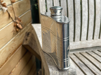 Vintage Selwin Pewter Hip Flask – English Pewter – Curved Pocket Flask – 9.5cm Tall – Made in England