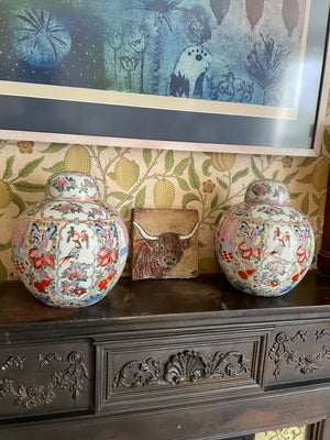 Pair of Chinese Porcelain Ginger Jars – Famille Rose Decoration, Jingdezhen (Mid 20th Century)