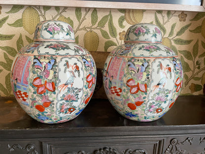 Pair of Chinese Porcelain Ginger Jars – Famille Rose Decoration, Jingdezhen (Mid 20th Century)