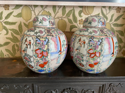 Pair of Chinese Porcelain Ginger Jars – Famille Rose Decoration, Jingdezhen (Mid 20th Century)