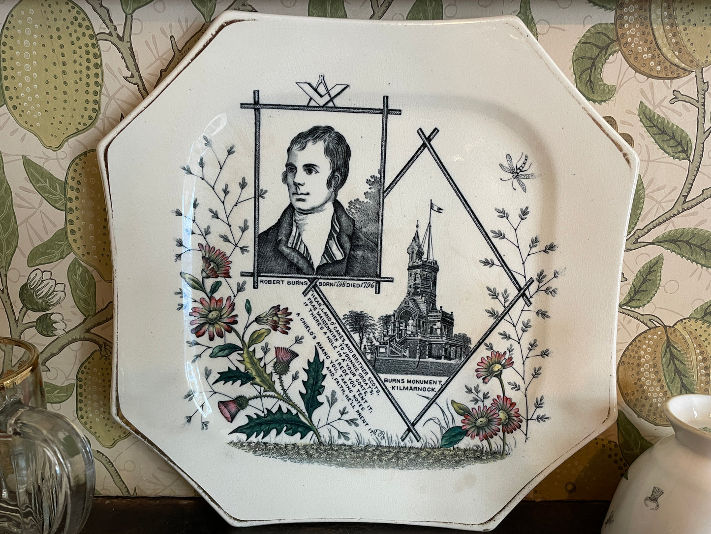 Antique and Vintage Masonic Ceramics and Glass – Mixed Lodge Lot Including Burns Plate, Tankard and Teaware (c.1900–1970s)