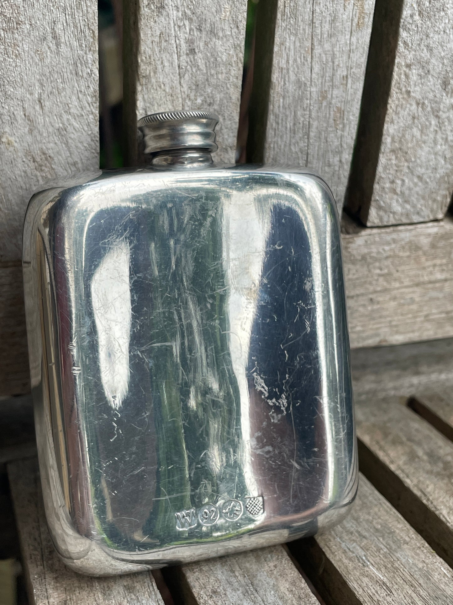 Vintage German 92 Silver Hip Flask – ARW Marked – 11cm Tall – Mid-Century Hanau Style Hallmarks – 92% Silver