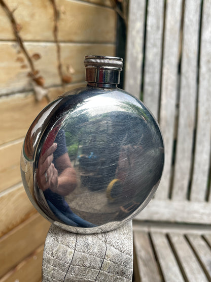 Vintage Ardbeg Scotch Whisky Hip Flask – Round Metal Promotional Collectible 8cm
