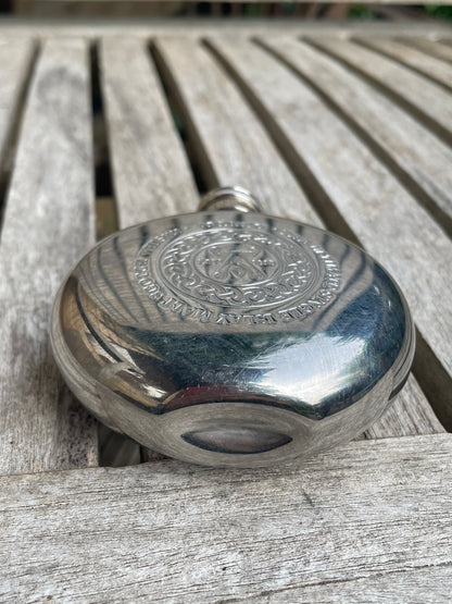 Vintage Ardbeg Scotch Whisky Hip Flask – Round Metal Promotional Collectible 8cm