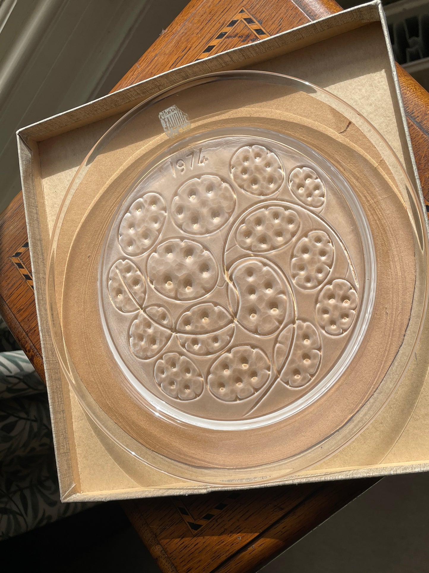 Vintage French Lalique Crystal Plate – Frosted Glass Dish with Stylised Floral Motif (c.1974)