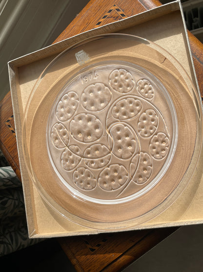 Vintage French Lalique Crystal Plate – Frosted Glass Dish with Stylised Floral Motif (c.1974)