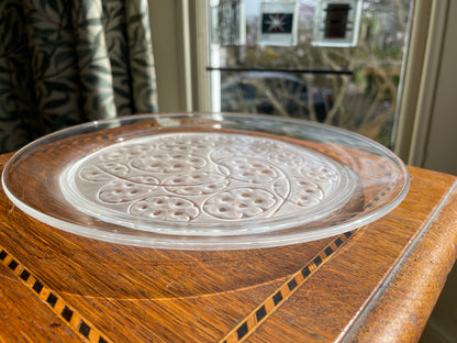 Vintage French Lalique Crystal Plate – Frosted Glass Dish with Stylised Floral Motif (c.1974)