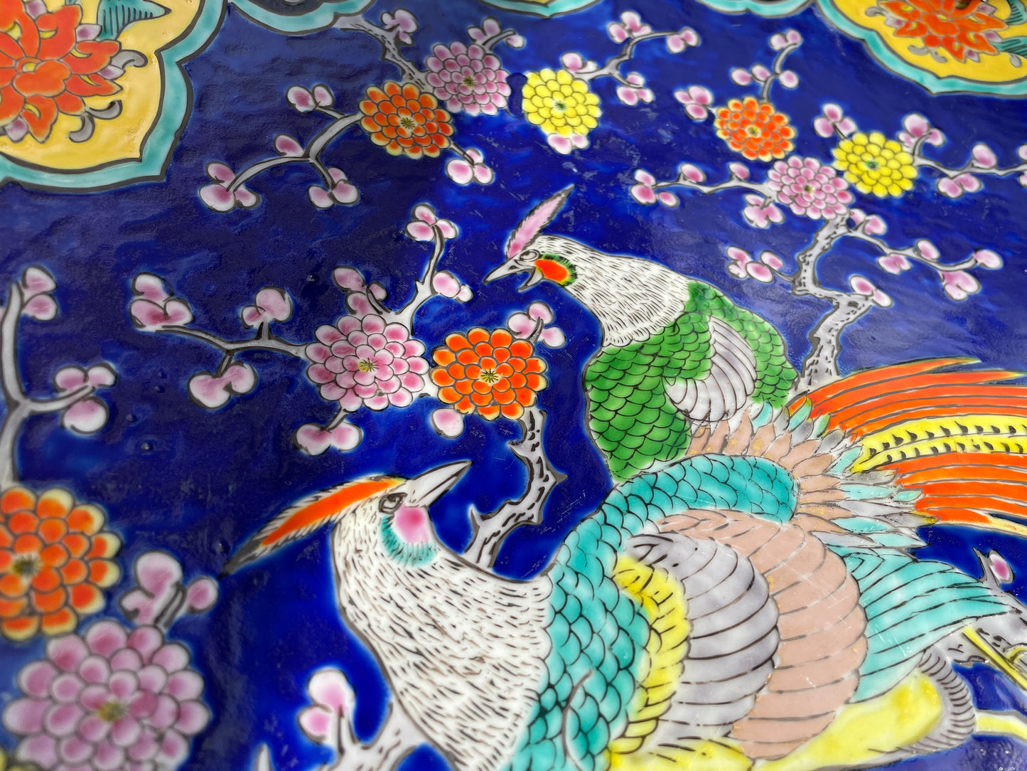 Vintage Japanese Porcelain Charger – Hand Painted Phoenix and Floral Design, Imari Style Wall Plate (c.1970s)