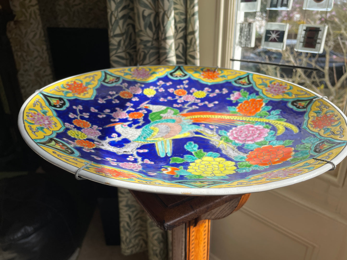 Vintage Japanese Porcelain Charger – Hand Painted Phoenix and Floral Design, Imari Style Wall Plate (c.1970s)